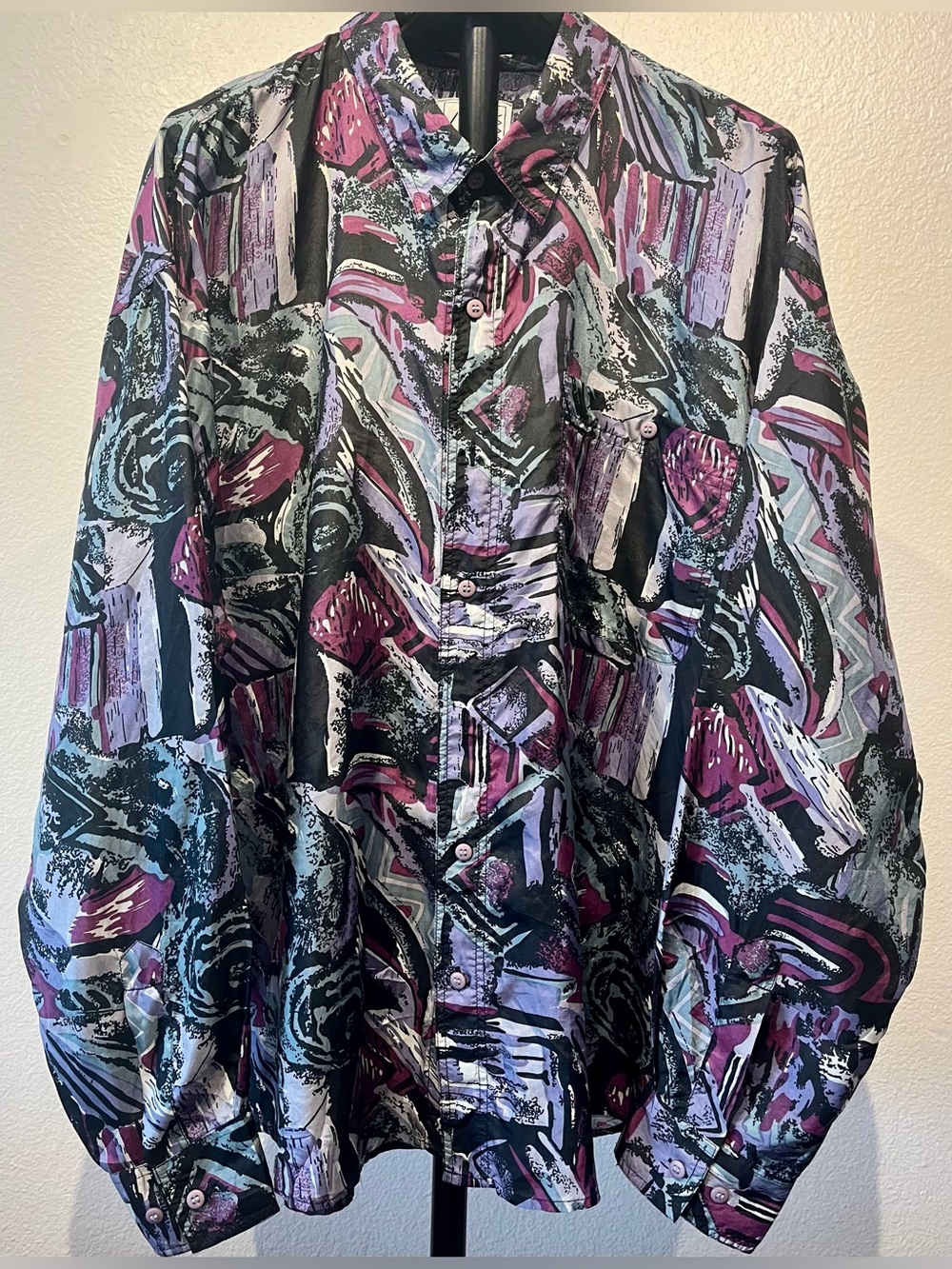 Vintage 1990s Fuzi Silks Abstract Multicolor Button-Up Shirt - Size XL (Men’s)